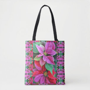 Tote Bag Fourre-tout - Poinsettias roses et rouges
