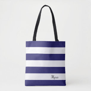 Tote Bag Fourre-tout rayé bleu et blanc de minuit