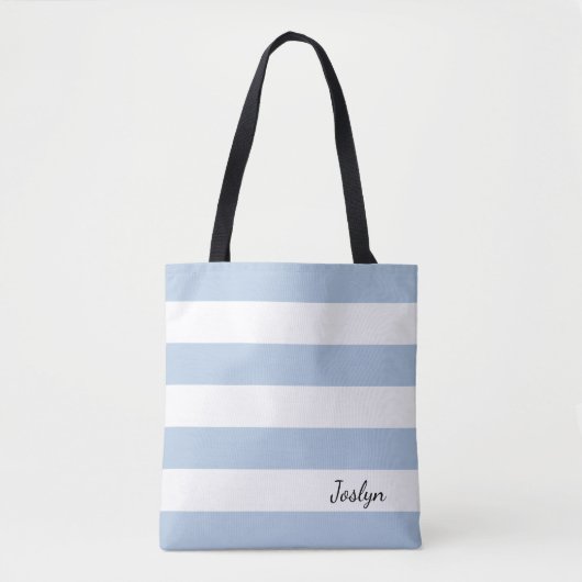 Tote Bag Fourre-tout rayé de bleu de poudre et blanc (Devant)