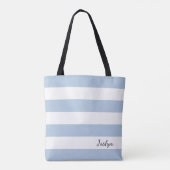Tote Bag Fourre-tout rayé de bleu de poudre et blanc (Dos)