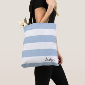 Tote Bag Fourre-tout rayé de bleu de poudre et blanc (De près)