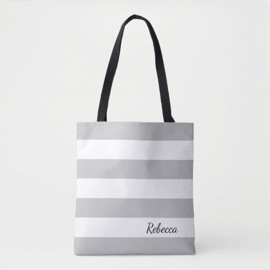 Tote Bag Fourre-tout rayé gris et blanc personnalisé (Devant)