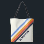 Tote Bag Fourre-tout rétro à cinq bandes<br><div class="desc">"Retro Five Striped Fourre-tout" - un mélange élégant de charme vintage et de sophistication personnalisée. Ce fourre-tout n'est pas seulement un sac, c'est une déclaration de mode qui fait écho à l'appel intemporel d'autrefois. Orné de rayures retro captivantes, il combine la forme et la fonction sans effort. Ce qui le...</div>