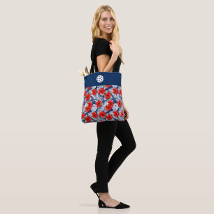 Tote Bag Fourre-tout Rouge Blanc bleu Hibiscus Fleurs