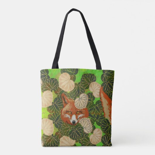 TOTE BAG FOX ROUGE PARMI LES FEUILLES VERTS ET LE FOLIAGE (Dos)