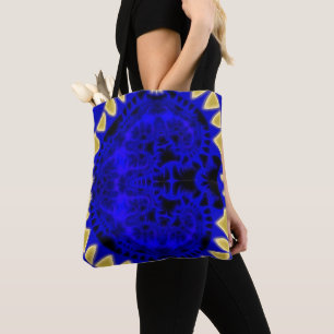 Tote Bag Fractage de la bordure des dents bleu profond et o