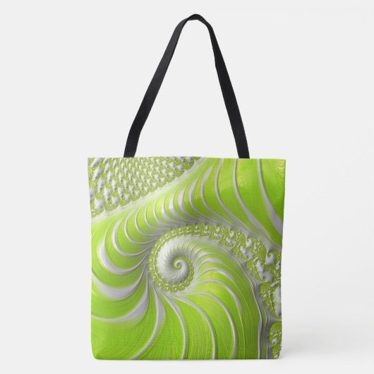 Tote Bag Fractale en spirale vert citron abstrait (Devant)