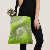 Tote Bag Fractale en spirale vert citron abstrait (De près)