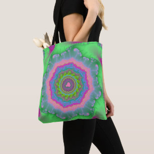 Tote Bag Fractale verte et pêche élégante