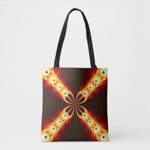 Tote Bag Fractale X noir, jaunâtre et orange