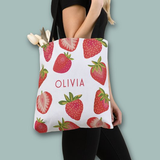 Tote Bag Fraise Nom Personnalisé