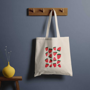 Tote Bag Fraises d'été bio - rouge et vert
