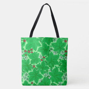 Tote Bag Fraises et Feuilles Art Nouveau, Lime Green