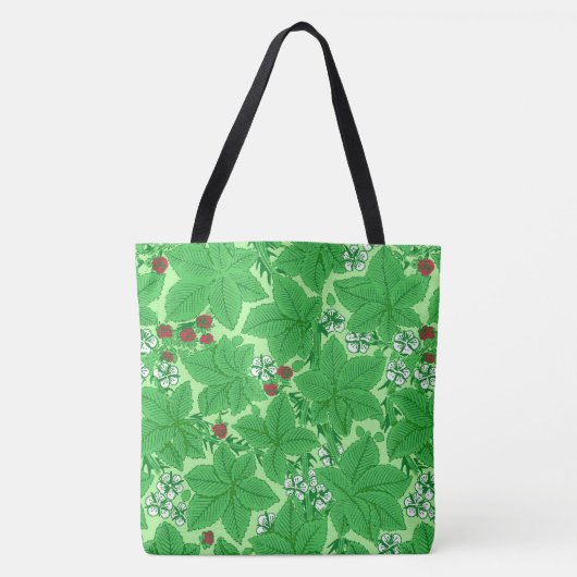 Tote Bag Fraises et Feuilles Art Nouveau, Lime Green (Devant)