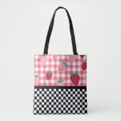 Tote Bag Fraises Fantaisistes et Damier (Devant)