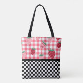 Tote Bag Fraises Fantaisistes et Damier (Dos)