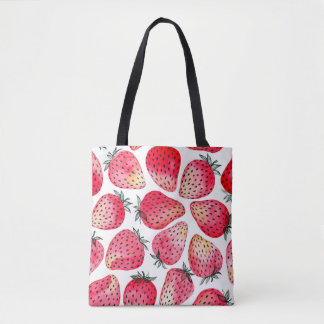 Tote Bag Fraises peintes à l'aquarelle et à l'encre