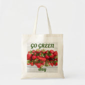 Tote Bag fraises rouges à thème devenez écolo avec message (Devant)