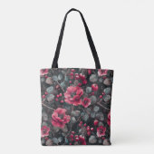 Tote Bag Framboise, fleurs bordeaux sur gris foncé (Dos)
