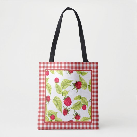 Tote Bag Framboises sur En vichy rouge (Devant)