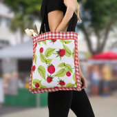 Tote Bag Framboises sur En vichy rouge