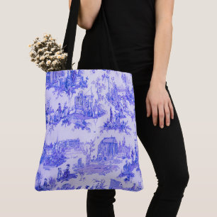 Tote Bag Français Bleu Blanc Toile Chinoiserie Style Rustiq