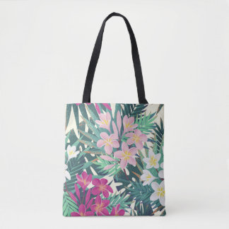 Tote Bag Frangipani Tropical : Vintage rose-blanc.
