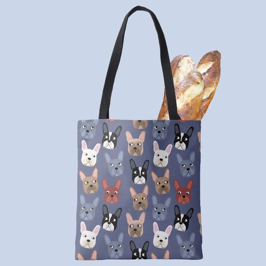 Tote Bag French Buldog Fun Blue