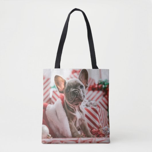 Tote Bag French Bulldog in Christmas Hat (Devant)