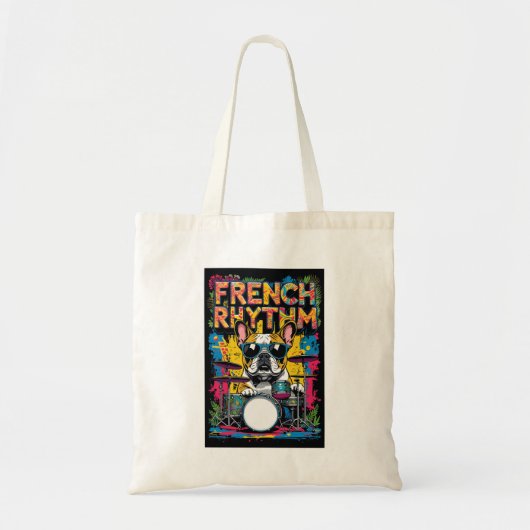 Tote Bag French Bulldog Playing Drums (Devant)