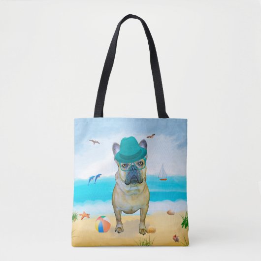 Tote Bag French Bulldog sur la plage (Devant)