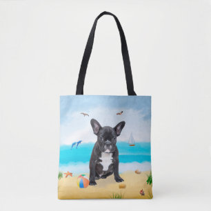 Tote Bag French Bulldog sur la plage