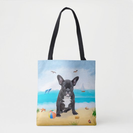 Tote Bag French Bulldog sur la plage (Devant)