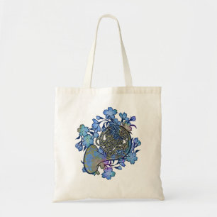 Tote Bag French Horn Art Band Classe Musique Fleurs Bleues