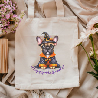 Tote Bag Frenchie Halloween Robe Violette Chapeau de Sorciè