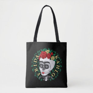 Tote Bag Frida Kahlo   Crâne avec couronne Rose