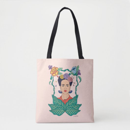Tote Bag Frida Kahlo Graphisme du cadre floral (Devant)