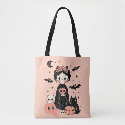 Tote Bag Frida Kahlo Pink Pasteloween Éffrayant Cute Hallow (Devant)