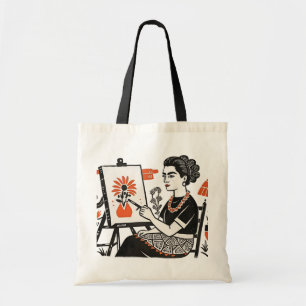 Tote Bag Frida Kahlo, tableau assis style design floral