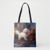 Tote Bag Frise de Bichon Frise Festin de Noël (Devant)