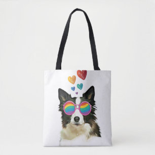 Tote Bag Frontière Collie Chien avec Coeurs Saint-Valentin