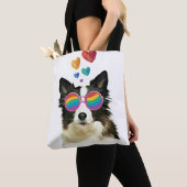 Tote Bag Frontière Collie Chien avec Coeurs Saint-Valentin (De près)