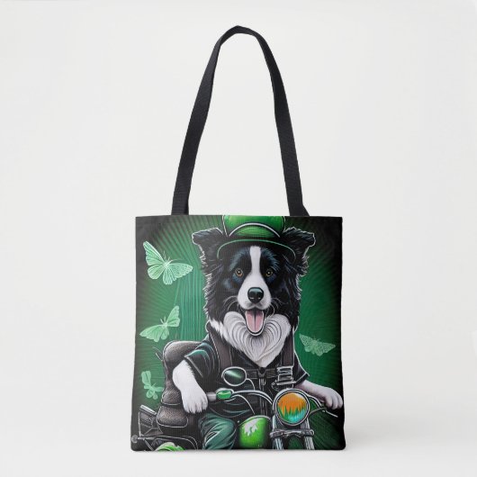 Tote Bag Frontière Collie Chien Conduite Vélo St. Patrick's (Devant)