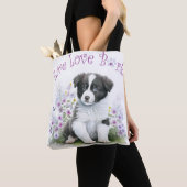 Tote Bag Frontière Collie Chien Maman Floral (De près)