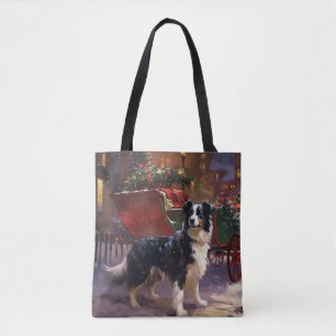 Tote Bag Frontière Collie Festive de Noël