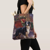 Tote Bag Frontière Collie Festive de Noël (De près)