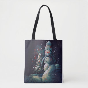 TOTE BAG FROST SNOWMAN SUR UNE NUIT D'HIVER SOMBRE