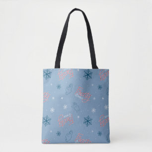 Tote Bag Frosty Snowman Blue Snowflake Motif