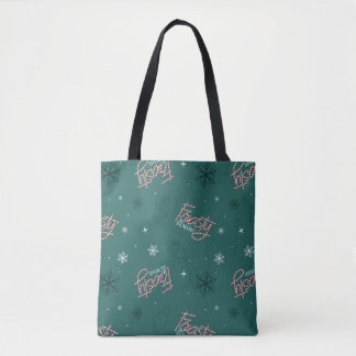 Tote Bag Frosty Snowman Green Snowflake Motif