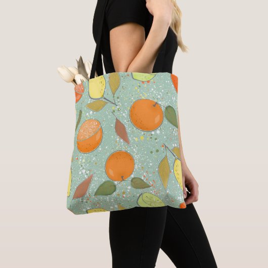 Tote Bag Fruit motif aux citrons, oranges (De près)